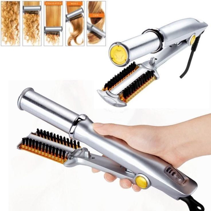 Professional  3-in-1 Hair Styling Wonder Straightener Curler Styler with Brush